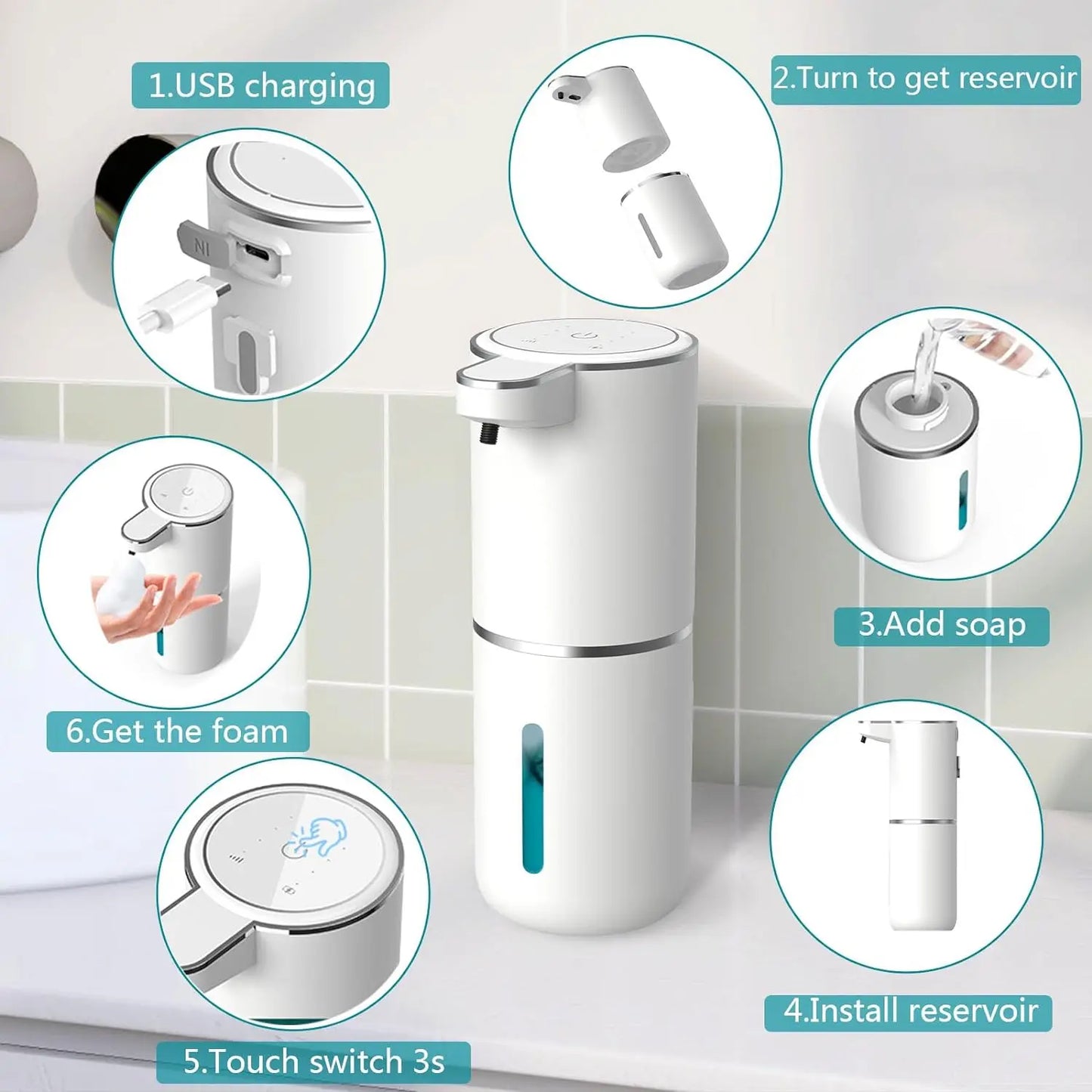 Automatic Touchless Foaming Soap Dispenser – USB Rechargeable Smart Sensor Hand Wash Pump (Waterproof)